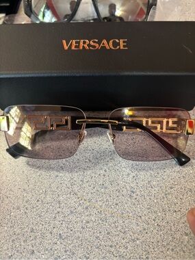 Versace Men's Rimless Sunglasses in Black and Gold